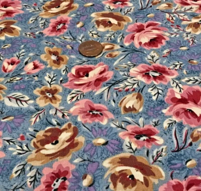 Flowers & Leaves Floating on Blue * Northcott * 100% Cotton Remnant * 8" x 21" - Image 1 of 4