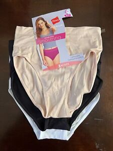 Hanes Women's 6/M Panties Hi-Cuts Black White Underwear 3 Pack