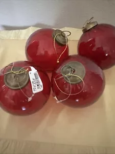 restoration hardware christmas Ornaments (4) Red Glass NWT Vtg 2007 Optic - Picture 1 of 16
