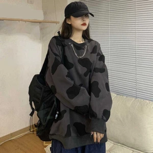 Women Girls Cow Print Blouse Thin Pullover Sweatshirt Long Sleeve Tops Harajuku - Picture 1 of 12