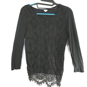 J. Crew Shirt Women Size Small Black Crochet Eyelet Long Sleeve Casual Party   - Picture 1 of 8