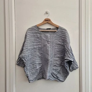 Grizas Grey Textured Blouse Small Linen Silk Textured - Picture 1 of 7