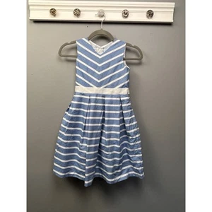 Joe & Ella Party Dress Girls Size 6 Blue White Striped Belted Button Back Lined - Picture 1 of 7