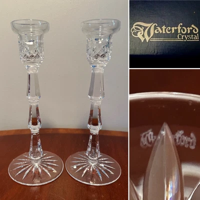 Vintage WATERFORD CRYSTAL Pair 9" Taper Candle Holders/ Candlesticks IRELAND - Image 1 of 4