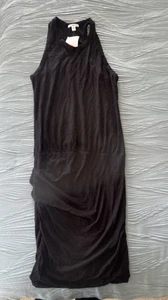 James Perse midi dress Sleeveless Ruched Black Racerback Size 2 NWT - Picture 1 of 5