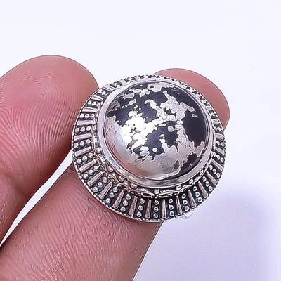 Anillo de plata 925 con piedras preciosas oxidadas arte fino pirita en magnetita Healer's 7 R Foto 1 de 4