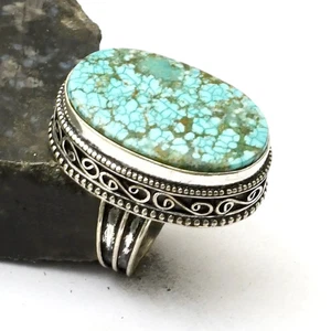 Turquoise Gemstone Handmade Antique Design Ring Jewelry US Size-6.75 AR 32516 - Picture 1 of 1