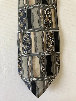 Corbata para hombre Bass seda satinado gris tostado negro blanco geométrica hecha en EE. UU. 58" Foto 1 de 4