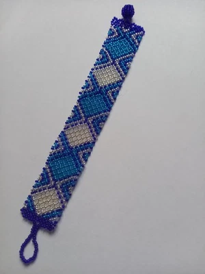 Zulu beaded Bracelet  Handmade by Zulu Ladies South African Blue and Silver  - Image 1 of 4