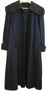 ABRIGO DE PIEL DE OVEJA PERSA LANA AZUL NEGRO HANA K con BORLAS largo de colección talla M - Imagen 1 de 4