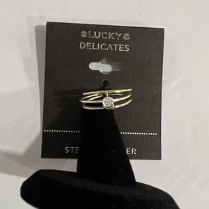 Lucky Brand Delicates Wear With Grace Stackable Gold & S. Silver Rings Swarovski - Picture 1 of 10