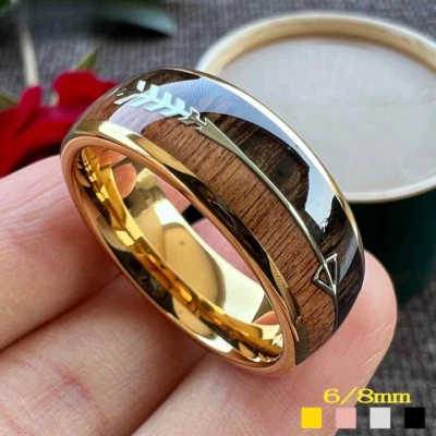 8mm Tungsten Ring for Men & Women Arrow Inlay Ring Band Tungsten Engagement Ring - Image 1 of 4