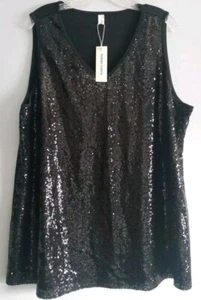 Agnes Orinda 3X Women Black Sleeveless Sparkle Shimmer Glitter Sequin Tank Top - Picture 1 of 9