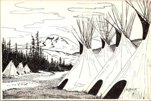 Land of Yakimas July Mt Adams Meeting Teepees A/S Blythe Durand postcard GQ5 - Picture 1 of 2