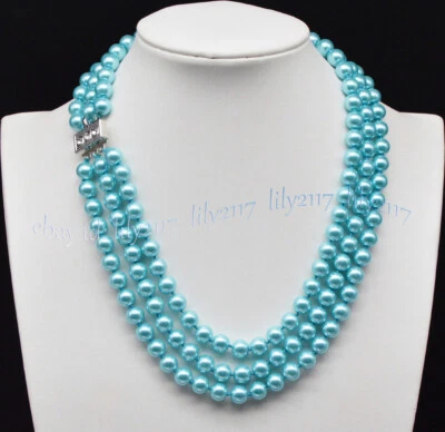Lote 3 filas de collar de perlas concha de mar del Sur multicolor redondo de 8 mm genuino 17-19"" Foto 1 de 4
