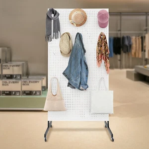 Three-fold nail board display stand with wheels - white - Picture 1 of 14