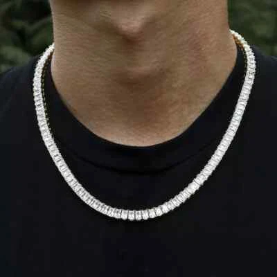 Men's 30Ct Radiant Cut Lab Created Diamond Tennis Necklace 14K Yellow Gold Over - Image 1 of 4