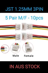 Male/Female 3 Pin JST 1.25 Wired Connectors With 100mm Cable 28AWG 5 Pair- 10pcs - Picture 1 of 2