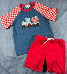 Marie Nicole Boy's Summer Short Set Tractor Apple Size XL Red White Blue - Picture 1 of 7
