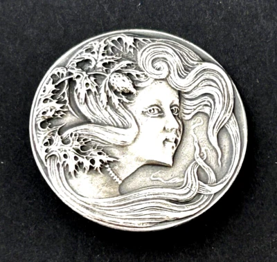 Fabuloso botón mediano plateado Art Nouveau mujer #2012 Foto 1 de 2