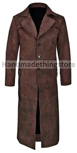 NUEVO Abrigo de Cuero Trinchera Abrigo Largo Para Hombres - Abrigo Largo Genuino Piel de Cordero - Imagen 1 de 5