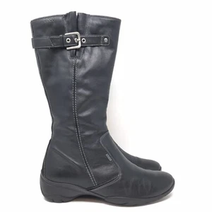 Ecco GoreTex Boots Womens 8/8.5 39 Black Leather Zip Mid Calf Side Buckle Wedge - Picture 1 of 22
