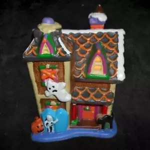 Vintage Ceramic Haunted House w/Hole for Light Ghosts, Skeleton, Black Cat - Picture 1 of 8