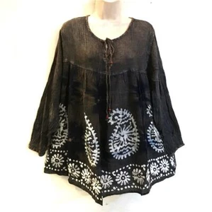 Sacred Threads Hippie Bohemian Gyspy Festival Block Print Tie Dye Top 218873 - Picture 1 of 2