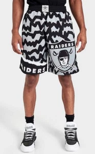 Mitchell & Ness Raiders BIG FACE Jumbotron Shorts Black Silver Men's Size MEDIUM - Picture 1 of 5