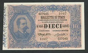Italy Lire 10 FDS -/ UNC - VITTORIO EMANUELE III° Decr 20-08-1910 RRR 3 - Imagen 1 de 2