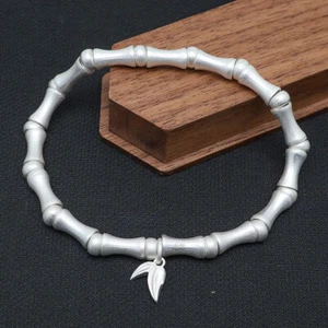 Real 999 Pure Silver Bracelet Women's 5mm Matte Bamboo Festival Bead Link - Picture 1 of 6