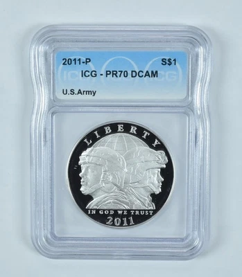 2011-P US Army Commemorative Silver Dollar PR70 DCAM ICG *4881 - Image 1 of 4