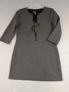 Papillon Pulloverkleid Damen klein grau kariert Schnürung Ausschnitt 3/4 Ärmel BOHO - Bild 1 von 6