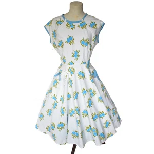 Blue white dress floral vintage 60’s summer fresh large - Picture 1 of 9