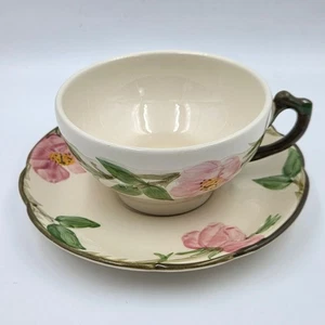 Franciscan Desert Rose Set of 4 Flat Tea Cup Saucer Set Hand Decorated Pink Rose - Picture 1 of 12