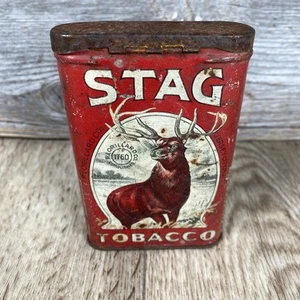 Antique STAG Tobacco Tin Pocket Size - Picture 1 of 12