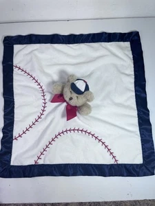Bearington Baby Collection Baseball Bear Plush & Satin Lovey Security Blanket - Picture 1 of 6