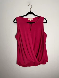 Michael Kors Damen Magenta Ärmellose Bluse Top Schlüsselloch V-Ausschnitt Wickeloptik Gr. L - Bild 1 von 7