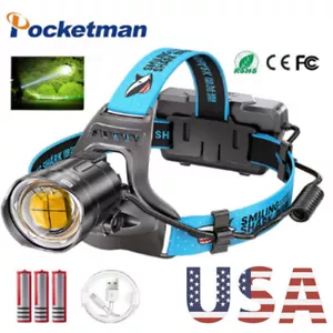 500000LM LED Headlamp Rechargeable Headlight Zoomable Head Torch Lamp Flashlight - Picture 1 of 12