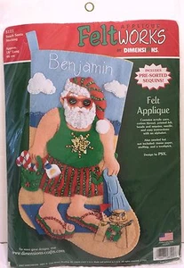 Dimensions Feltworks Appliqué Beach Santa 18" Xmas Stocking Holiday 8121 Sun Fun - Picture 1 of 3