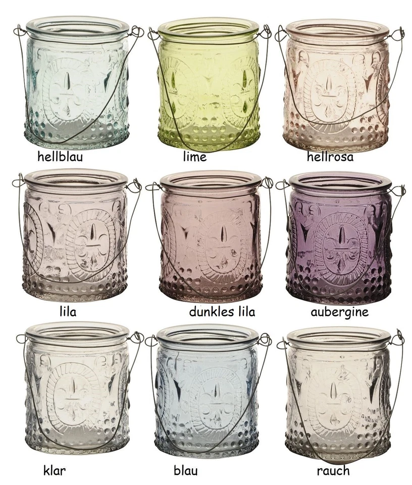Windlicht zum Hängen+Stellen Teelichthalter aus Glas Höhe 7cm x DM 6cm Farbwahl - Bild 1 von 1