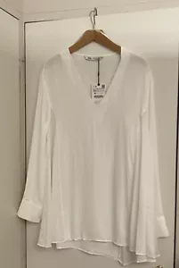 Zara White Pleated Blouse Top, Size XS-BNWT - Picture 1 of 8