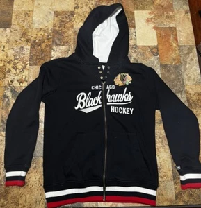 CHICAGO BLACKHAWKS CCM ZIPPER HOODIE WOMEN L CLASSIC STITCH SWEATSHIRT PRO OK'D - Picture 1 of 3