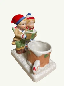 Christmas Figurine Candle Holder Vintage 1982 Boy Girl Singing - Picture 1 of 10