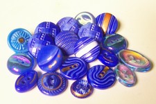 20 vintage small mixed Czech blue glass buttons (all unused) some with gilding
