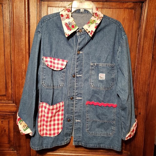 Giacca Chore Marca Puntatore Denim Impreziosita Tema San Valentino Taglia Large Vintage