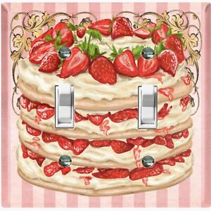Plaque murale interrupteur de lumière en métal pour cuisine gâteau aux fraises rose CAK053
