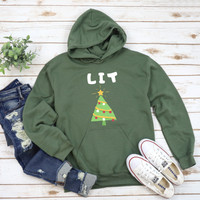 Ugly Christmas Sweater, Funny Lit Christmas Tree Sweatshirt, Xmas Party Hoodie,