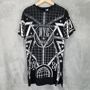 Divided by H&M Shirt Mens Small Black White Long NYC Zip Sides Distressed Holes - Picture 1 of 14
