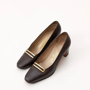 Salvatore Ferragamo Pumps braun Leder Blockabsatz Größe US 6 / EU 36,5 - Bild 1 von 7